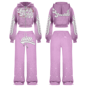 ชุดวอร์มลายพิมพ์สไตล์วินเทจ ผ้าฝ้าย 100% กางเกงวอร์มขาบาน และเสื้อฮู้ดดี้โอเวอร์ไซส์สำหรับผู้ชาย - Product Image 1