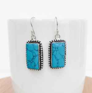 Boucles d'oreilles pendantes turquoise en argent sterling 92,5 plaqué pierre naturelle, fabrication artisanale de luxe, cadeau de mariage pour femme - Product Image 4
