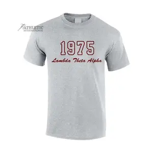 Solid Color Lambda Theta Alpha 1975 Embroidered T-Shirts Letter Greek New Fashion Men's Clothing Sorority O Neck Cotton Shirts