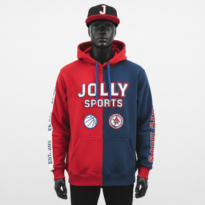 320GSM Soft Fleece Fabric Two <b>Tone</b> <b>Red</b> Navy Panel Style Custom Logo Embroidery Printing Options Basics Hoodie - Product Image 1