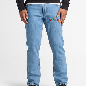 Streetwear sur mesure 100% coton coupe ample Baggy Denim pantalon léger délavé lavé jambe droite tenue décontracté pantalon pantalon - Product Image 4