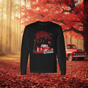 Camiseta de manga larga con diseño de cardenal y camión rojo vintage bajo el árbol, ropa promocional elegante - Product Image 3