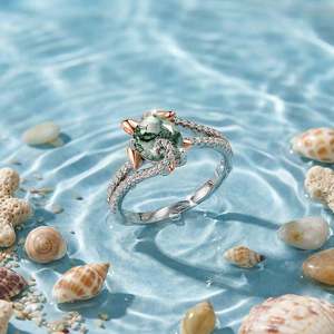 Jeulia Hug Me Two Tone Sea Turtle Moss Agate Engagement <b>Ring</b> - Product Image 4