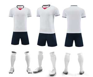 Conjunto de Uniforme de Fútbol Personalizado, Camiseta Blanca, Pantalones Cortos Azul Marino, Poliéster Transpirable, Kit de Equipo para Hombre Adulto - Product Image 1