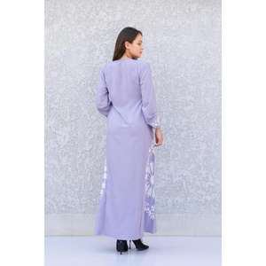 Vestido Maxi Bohemio de Rayón Lavanda con Bordado Completo, Estilo Moderno, Cuello Redondo, Manga Larga para Mujer - Product Image 4