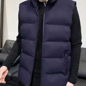 Chaleco acolchado con cuello levantado para hombre, chaleco ligero con aislamiento térmico de invierno, chaqueta con bolsillos con cremallera para exteriores informales - Product Image 2