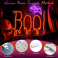 Enseigne néon LED fantôme BOO personnalisée, décorations de fenêtre électroniques tendance pour fête d'Halloween, accessoires de collier chaîne de raccordement