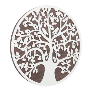 Sculpture murale en bois marron foncé et blanc découpé au laser de 12 pouces, arbre de vie, plaque d'art suspendue pour la décoration intérieure - Product Image 1