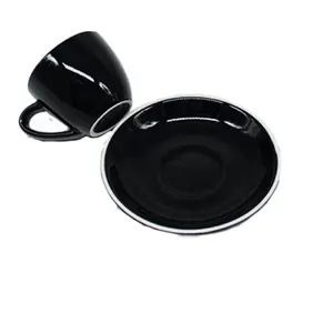 Colour glazed ceramic Handmade Coffee Espresso Black Cup & Saucer 70ml for coffee roastery with white edge