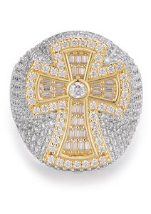 Bague en argent 925 plaqué rhodium avec moissanite en forme de baguette glacée unique, style hip-hop, design religieux chrétien, pour homme - Product Image 2