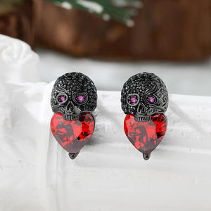 Jeulia Guardian Waves Skull Heart Cut Sterling <b>Silver</b> <b>Stud</b> Earrings - Product Image 4