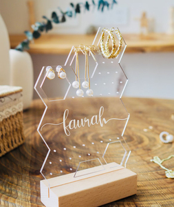 2025 Factory Price Elegant Acrylic Earring Display <b>Stand</b> with Rustic Wooden Base for Stylish Jewelry Organization - Product Image 1