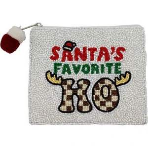 Nuevo diseño hecho a mano día de Navidad bordado con cuentas SANTA'S FAVORITE HO diseño Mini bolso con cremallera elegante y elegante de la India - Product Image 1