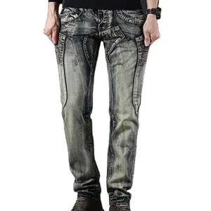 2023 primavera e autunno New Classic Fashion Retro Jeans a gamba dritta per uomo Casual Comfort elastico pantaloni taglie forti di alta qualità