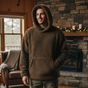Custom Men Regular Fit High Pile <b>Fleece</b> <b>Hoodie</b> Ultra Soft Plush <b>Teddy</b> Pullover Heavyweight 100% Cotton Mocha Brown Winter Pocket - Product Image 6