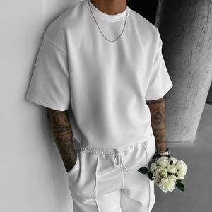 Verano Casual O cuello manga corta suelta moda verano transpirable hombres dos piezas poliéster Casual chándal de gran tamaño - Product Image 2