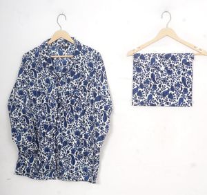 ชุดนอนผ้าฝ้ายพิมพ์ลาย Paisley สีน้ำเงิน & ขาว - Product Image 2