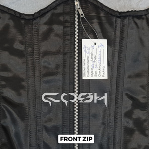 Corset en satin noir à fermeture éclair sur le devant, à armatures en acier, pour la taille, à porter pour les fêtes - Product Image 3