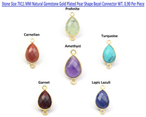 Piedra preciosa natural con conector de bisel de piedra de corte facetado de doble fianza con forma de pera hecha a mano chapada en oro de 18 quilates - Product Image 3