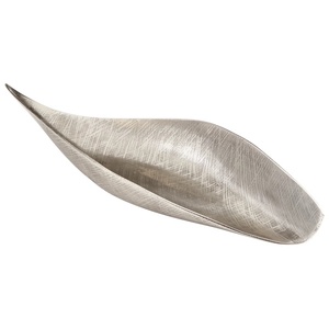 Centre de table de forme ovale en métal argenté poli brillant et de haute qualité, plateau de service avec poignées de designer plaquées or - Product Image 6