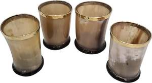 Gobelet à corne de luxe en verre à liqueur naturel en corne de buffle et de boeuf avec base en bois Viking médiéval authentique - Product Image 3