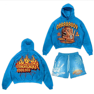 Conjunto de Sudadera con Capucha y Pantalones Cortos de Verano Personalizados para Hombre, Forro de Felpa Antibacteriano, 100% Algodón, Bordado 3D, Bolsillos Laterales, Alta Calidad - Product Image 1