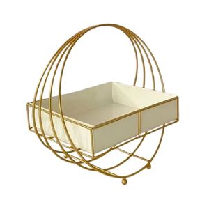 Panier fait filaire en métal plaqué or entièrement de haute qualité avec poignée de concepteur de fleurs approvisionnement de panier cadeau de fleur d'Inde romantique - Product Image 1