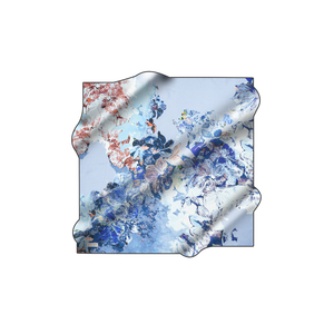 Vintage Designer Printed <b>Silk</b> <b>Scarf</b>-Light Blue Floral Leopard Square Crepe Satin - Product Image 1