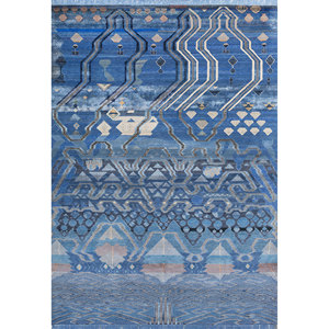 Tapis en laine et soie de bambou noué à la main à motif géométrique bleu Freedom Manchaha pour la décoration de la maison et du salon - Les-8329 - Product Image 1