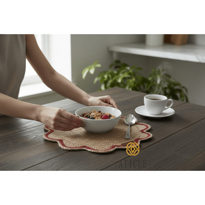 15 Inch Boho Round Placemat Seagrass and Raffia Braided Natural Fiber <b>Table</b> <b>Mat</b> for Home Use - Product Image 1