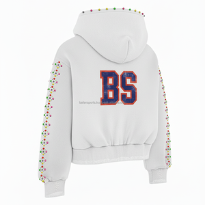 Sudadera con capucha y cremallera de lana GSM 365 de alta calidad, tela suave y cálida, parche BS bordado, capucha y mangas de perlas, sudadera básica con logotipo personalizado - Product Image 2