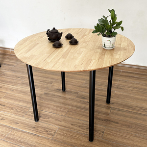 Midcentury Rubber Wood <b>Dining</b> <b>Table</b> <b>Set</b> with Powder-Coated Iron Legs 100cm <b>Round</b> <b>for</b> Parties - Product Image 5