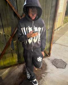 เสื้อฮู้ดผู้ชายแนวสตรีทโอเวอร์ไซส์แบบมีซิปแนวสตรีทโอเวอร์ไซส์วินเทจ - Product Image 6