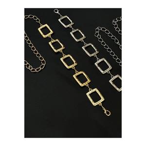 Cadena de cintura para mujer de 2 piezas cuadradas doradas con detalles plateados, cinturón de cintura, cinturón para vestido - Dorado de 2 piezas - Product Image 1