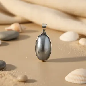 Collier avec pendentif en perle grise pour femmes, bijoux élégants en argent 925, cadeau - Product Image 2