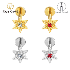 ASTM F136 Hilo interno de titanio Hexagrama CZ Cluster Cartílago Pendiente Mini CZ Labret Tragus Helix <span class=keywords><strong>Medusa</strong></span> Flat Back <span class=keywords><strong>Piercing</strong></span> - Product Image 2