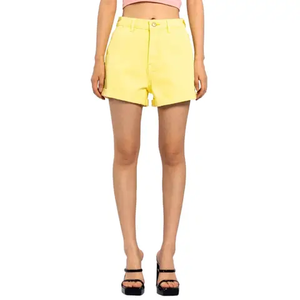 Pantalones cortos vaqueros de algodón de cintura alta de verano para mujer con cierre de cordón y volantes-Transpirable sexy de alta calidad - Product Image 5