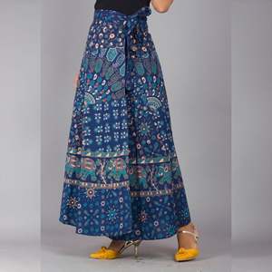 Falda Maxi con Estampado Étnico Azul, Falda Cruzada de Chifón Suave y Transpirable, Falda Midi con Estampado Digital, Estilo Formal para Danza del Vientre - Product Image 3