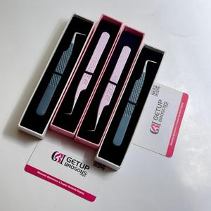 Pinzas Profesionales de Acero Inoxidable para Extensión de Pestañas, Punta Fina de 90 Grados, Diseño de Mariposa, Punta Plateada, Largas - Product Image 4
