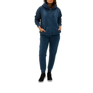 Ensemble de survêtement bleu confortable pour femmes, style pakistanais, coupe décontractée, sweat à capuche en polaire doux et pantalon à revers pour un style streetwear, OEM - Product Image 1