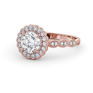 Bague de fiançailles pour femme en or rose 18 carats Vintage Halo floral Cluster Lab Grown Diamond Filigrane Milgrain IGI Certifié pour les fêtes - Product Image 1
