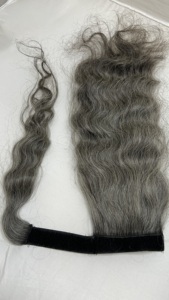 Queue de cheval en cheveux humains bouclés gris naturel indiens, 100% Remy, douce et volumineuse, facile à poser et sécurisée - Product Image 3