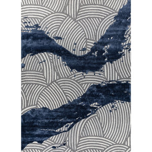 Tapis en laine et viscose tufté à la main Tra-15047, motif abstrait gris et noir pour usage domestique - Allées - Product Image 1