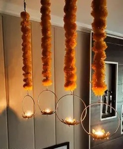 Suspension murale en marigold avec porte-bougie chauffe-plat en métal, guirlandes de 1,5 m pour Diwali, mariage, décoration de fête à domicile, porte-bougie chauffe-plat en lotus - Product Image 5
