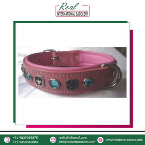 Collares de cuello para perros hechos de Cuero 100% de calidad superior de última venta con decoración de cristal de origen de la India - Product Image 3