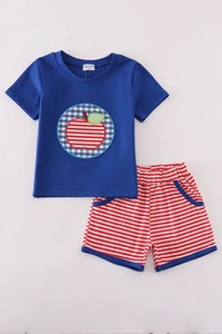 Ensemble de shorts élégants à rayures bleues Apple pour garçons, coupe confortable avec un design Apple amusant pour une tenue d'été - Product Image 6