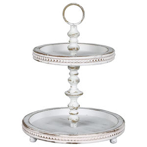 Décor à la maison rustique plateau à 2 niveaux en bois décoratif perlé ferme plateau à plusieurs niveaux cuisine vaisselle de table pièce maîtresse plateau perlé - Product Image 1