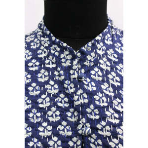 <b>Women's</b> Reversible Blue Kantha Stitch Cotton <b>Jacket</b> Floral Print <b>Lightweight</b> <b>Bomber</b> Style Patchwork Decoration Short Leather - Product Image 3