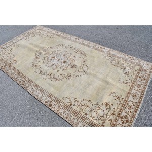 Alfombra de lana turca Vintage de 4 pies y 9 pulgadas, diseño de retales Beige y marrón, tejido plano con respaldo de látex para decoración para sala de estar, uso en coche - Product Image 4