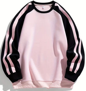 เสื้อสเวตเตอร์ผู้หญิงคอปกโอเวอร์ไซส์เปิดไหล่สีชมพูสีล้วนแขนตัดกันเสื้อคอกลม - Product Image 1